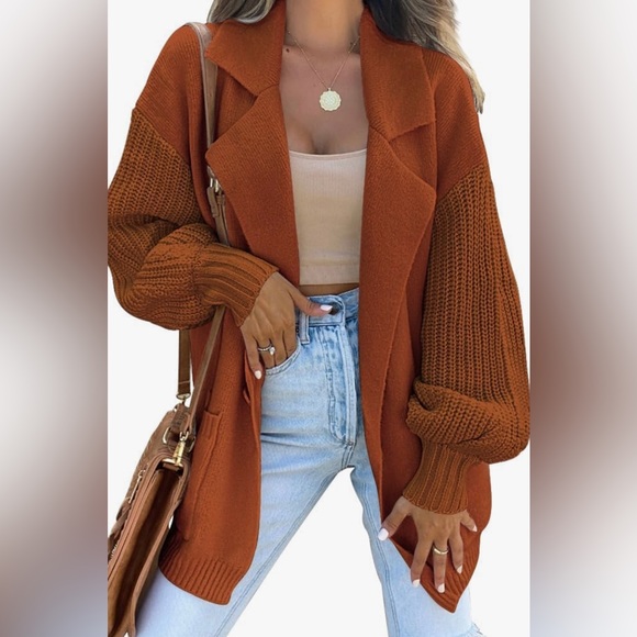 NWT Long Sleeve Collared Jacket Open Front Knit Cardigan Sweater